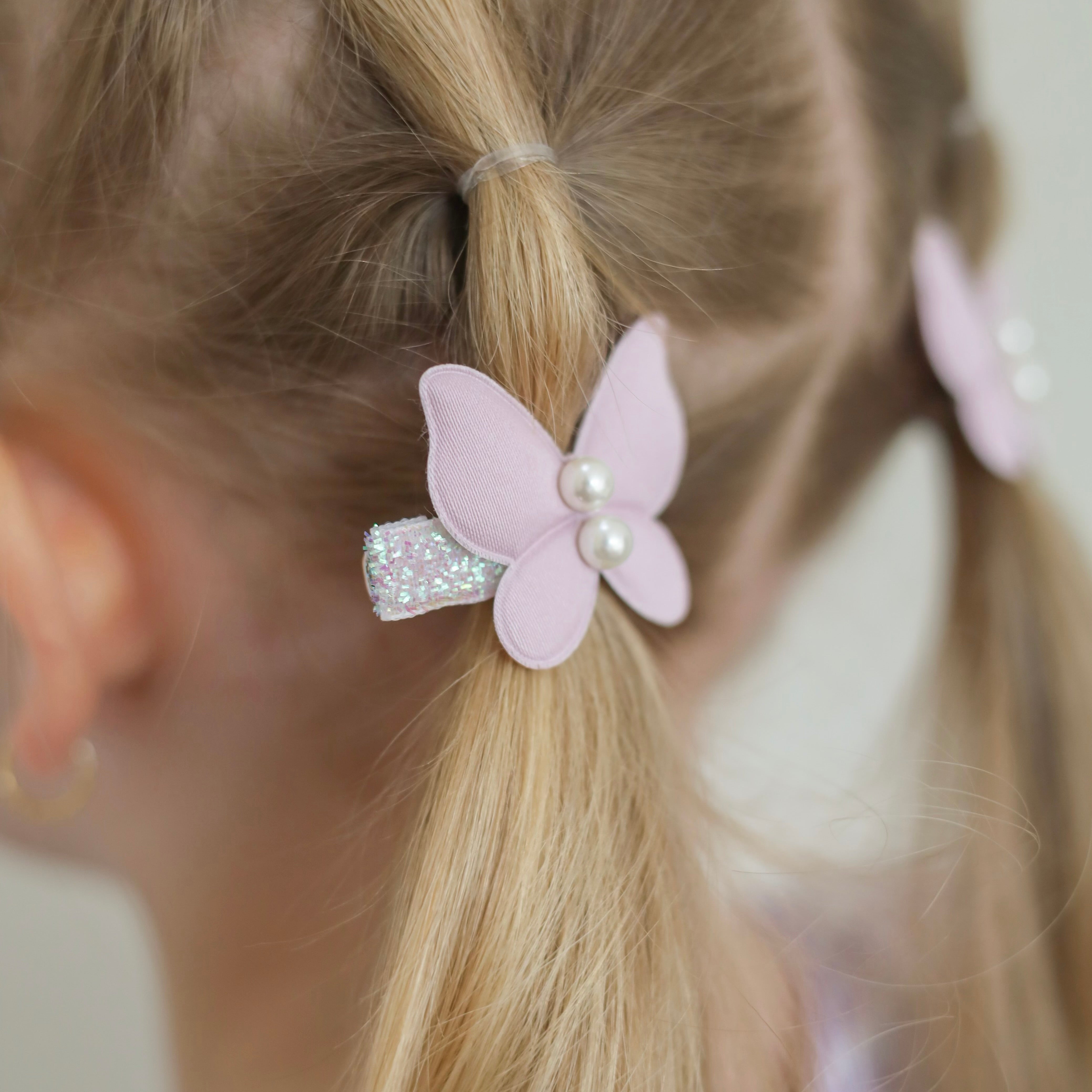 Glitter Butterfly Clip Pigtail | Soft Orchid