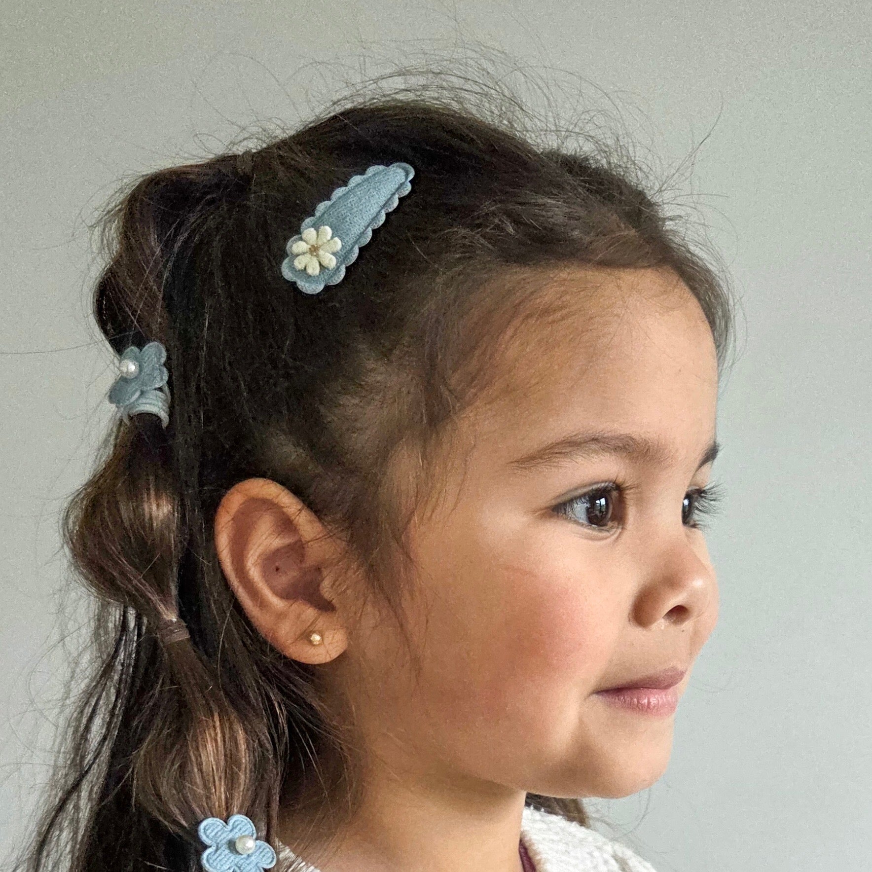 Dainty Snap Clips | Denim Blossom