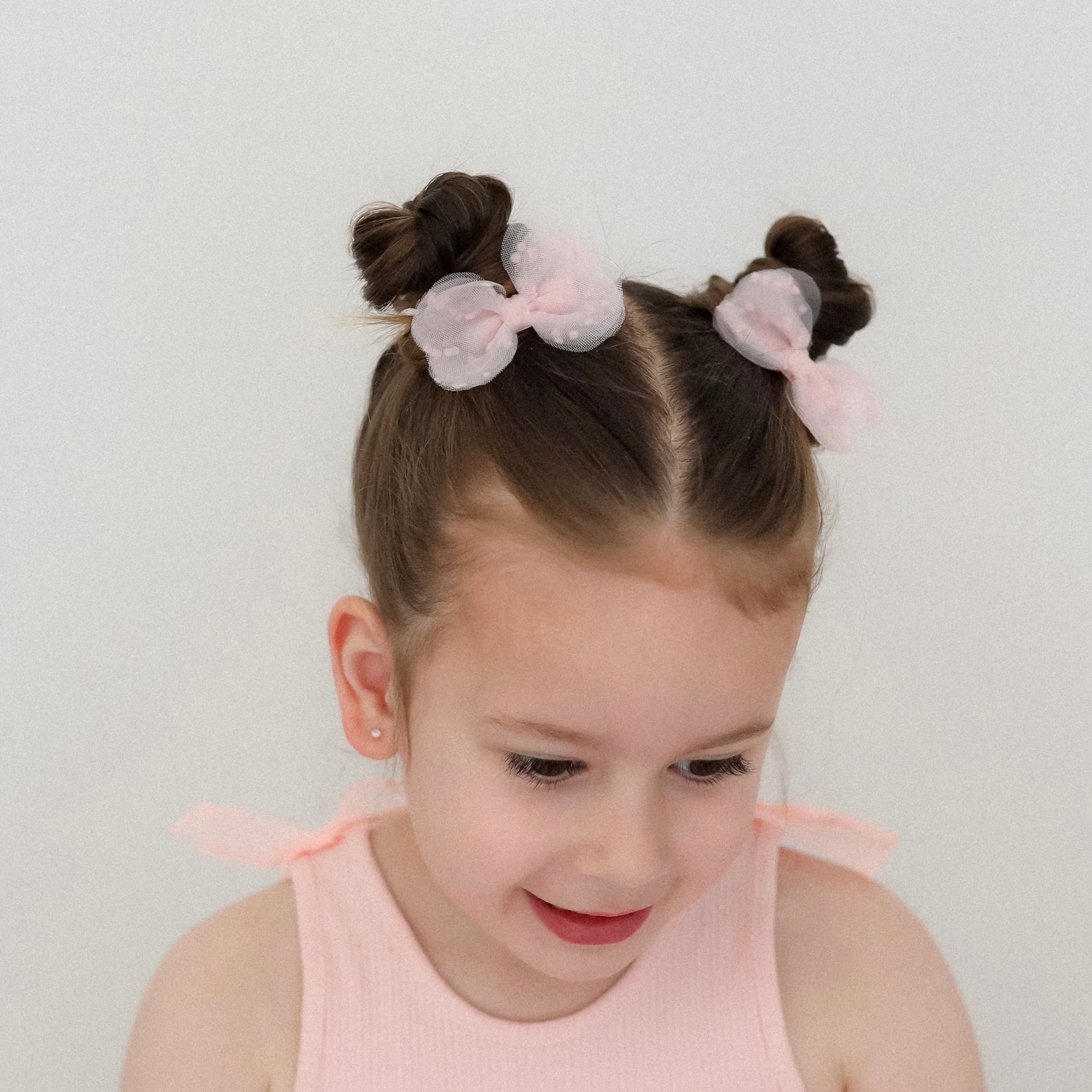 Mini Blossom Pigtail Set | Powder Pink Dots