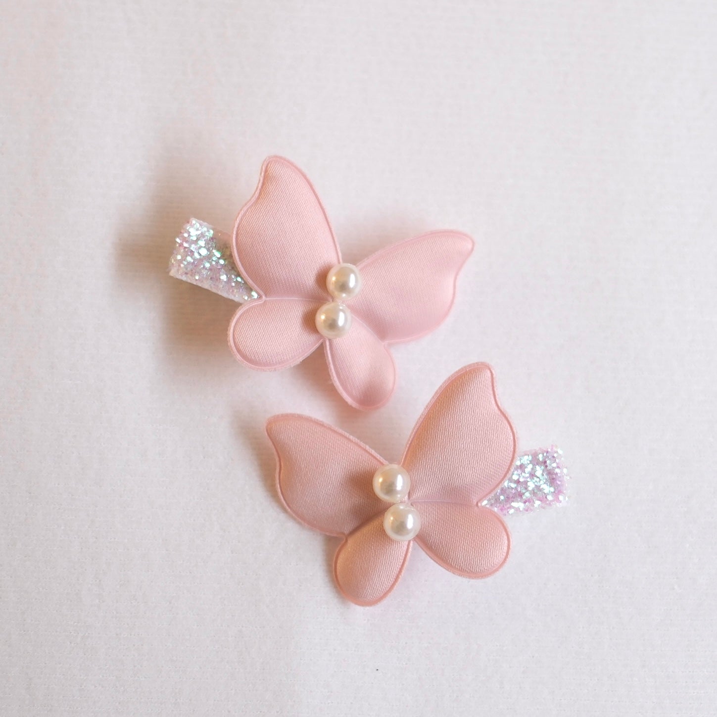Glitter Butterfly Clip Pigtail | Pearl Pink