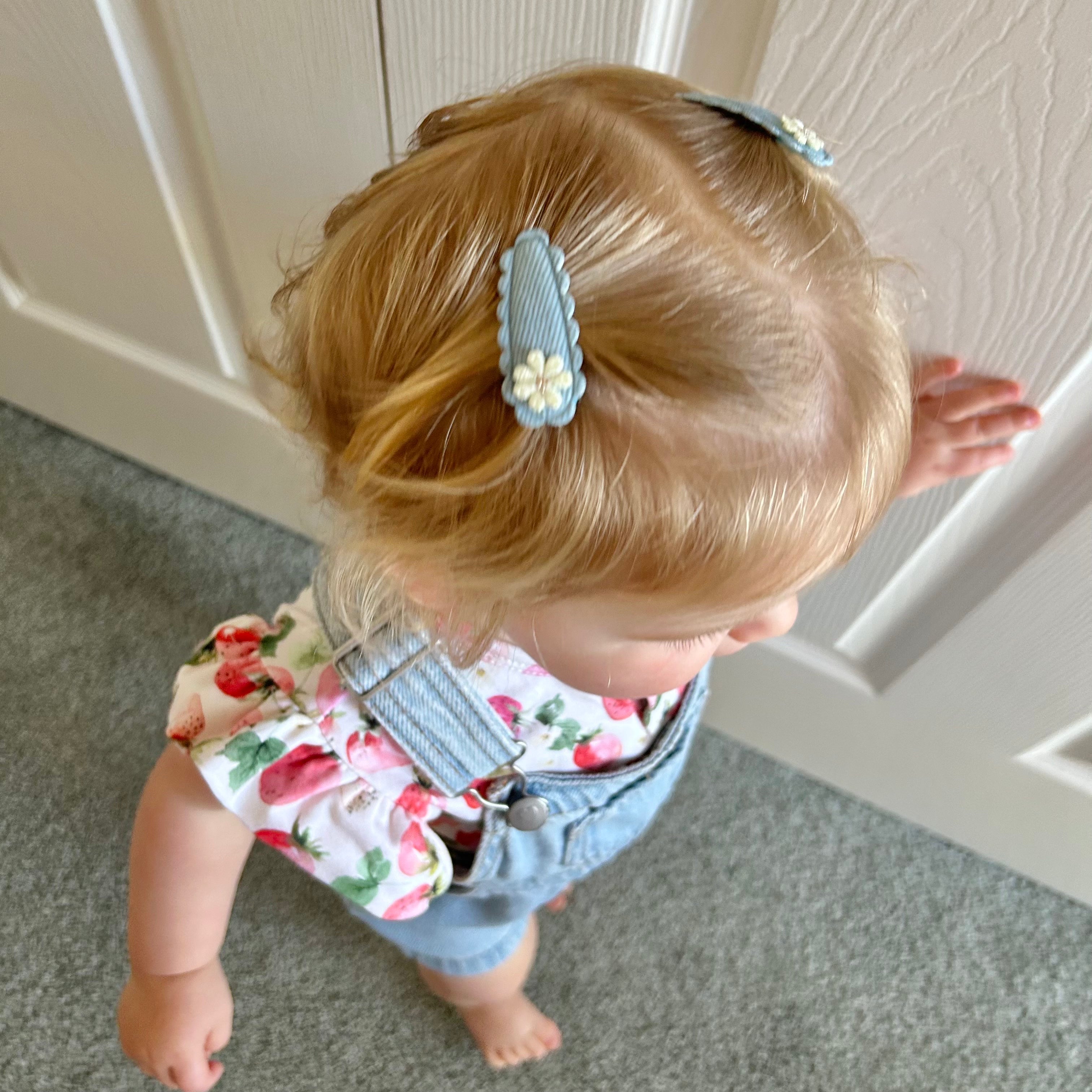 Dainty Snap Clips | Denim Blossom