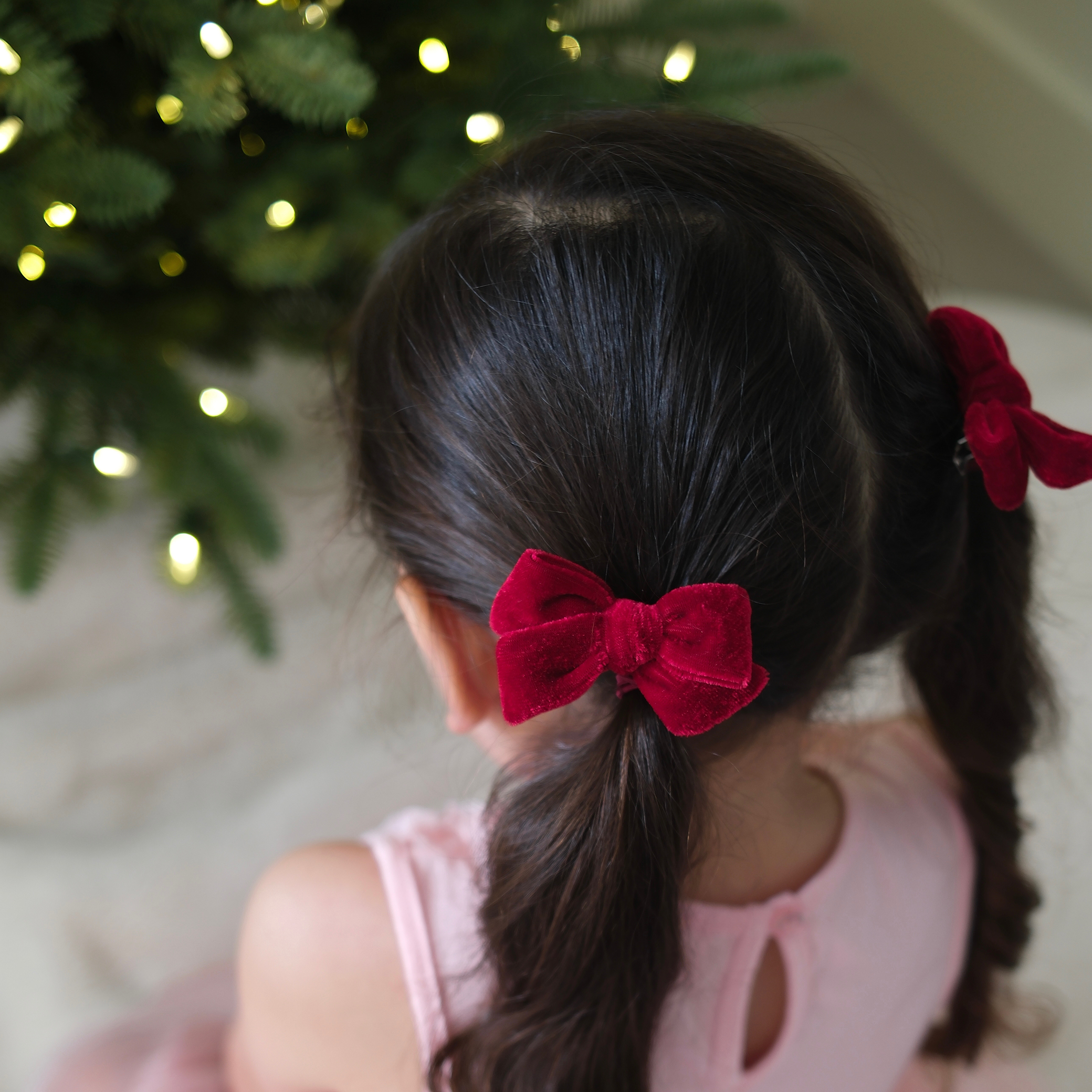 Mini Velvet Pigtail Set | Santa Red